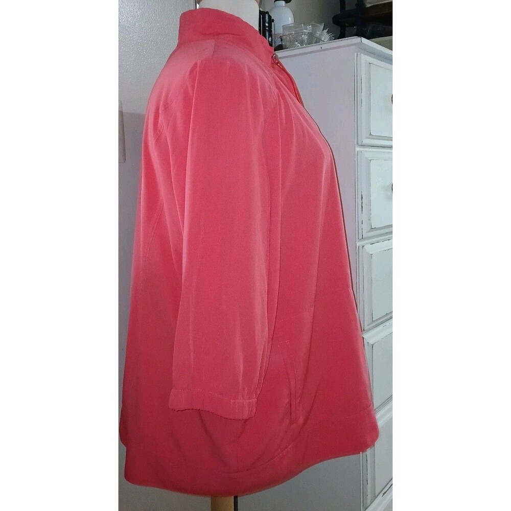CJ BANKS Womens 3X Polyester Windbreaker Full Zipper 3/4 Sleeve Coral Jacket - Picture 7 of 13